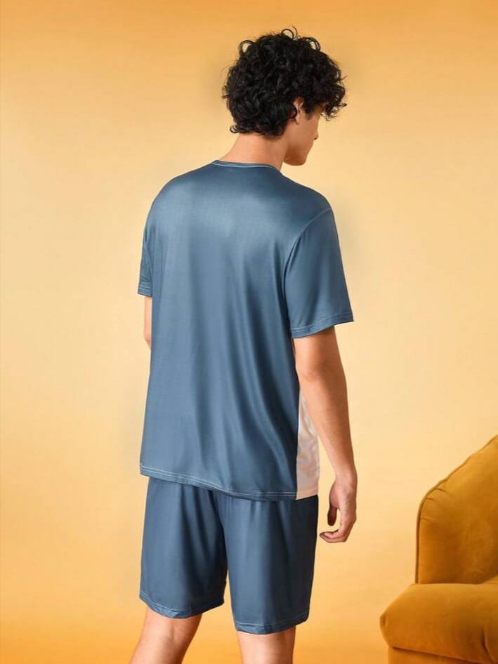 DEEPSLEEP Men's Funny Penguin Graphic Print T-Shirt Pajama Sleepwear Set